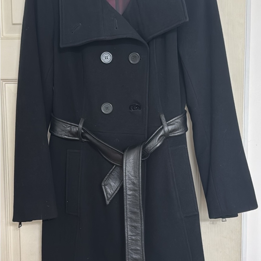 Andrew Marc Elegant Black Trench Coat with Belt